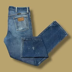 Vintage 80s Wrangler Jeans Faded Blue Ranch Cowboy 947STR Scovill Zipper 35x32